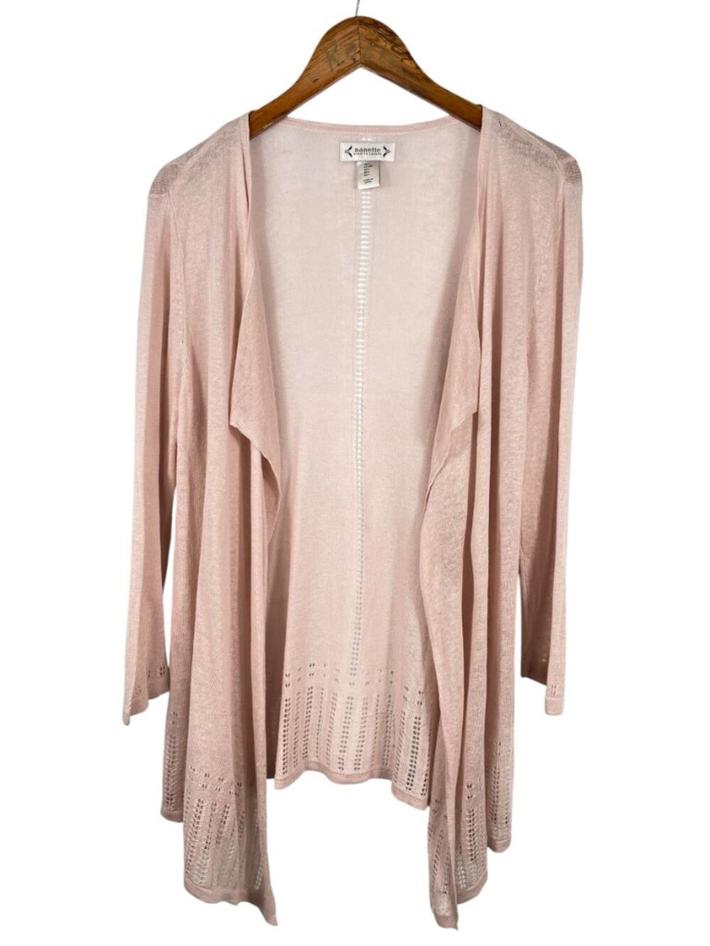 Nanette Lepore Linen Blend Open Cardigan Pink Lightweight Drape L - Picture 2 of 13